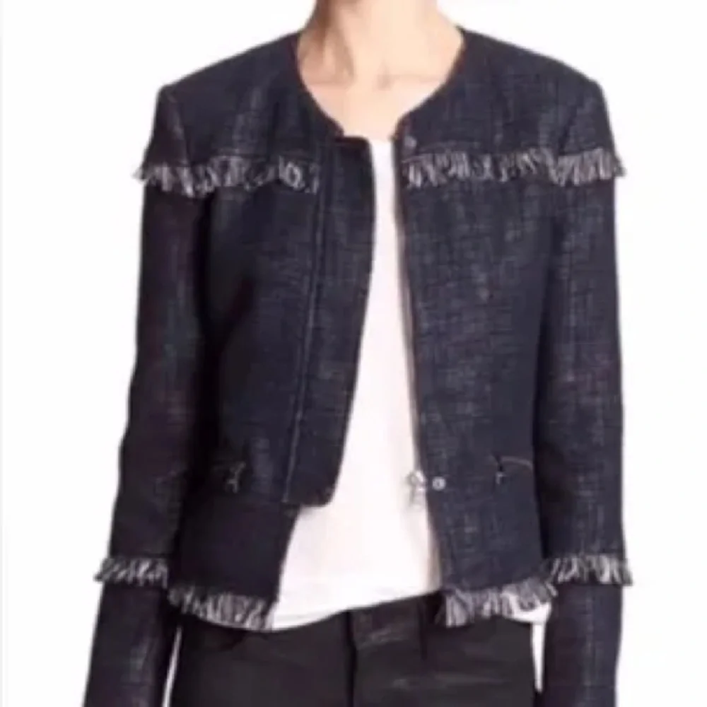 Banana Republic navy blue and white jacket/blazer with raw hem size 12